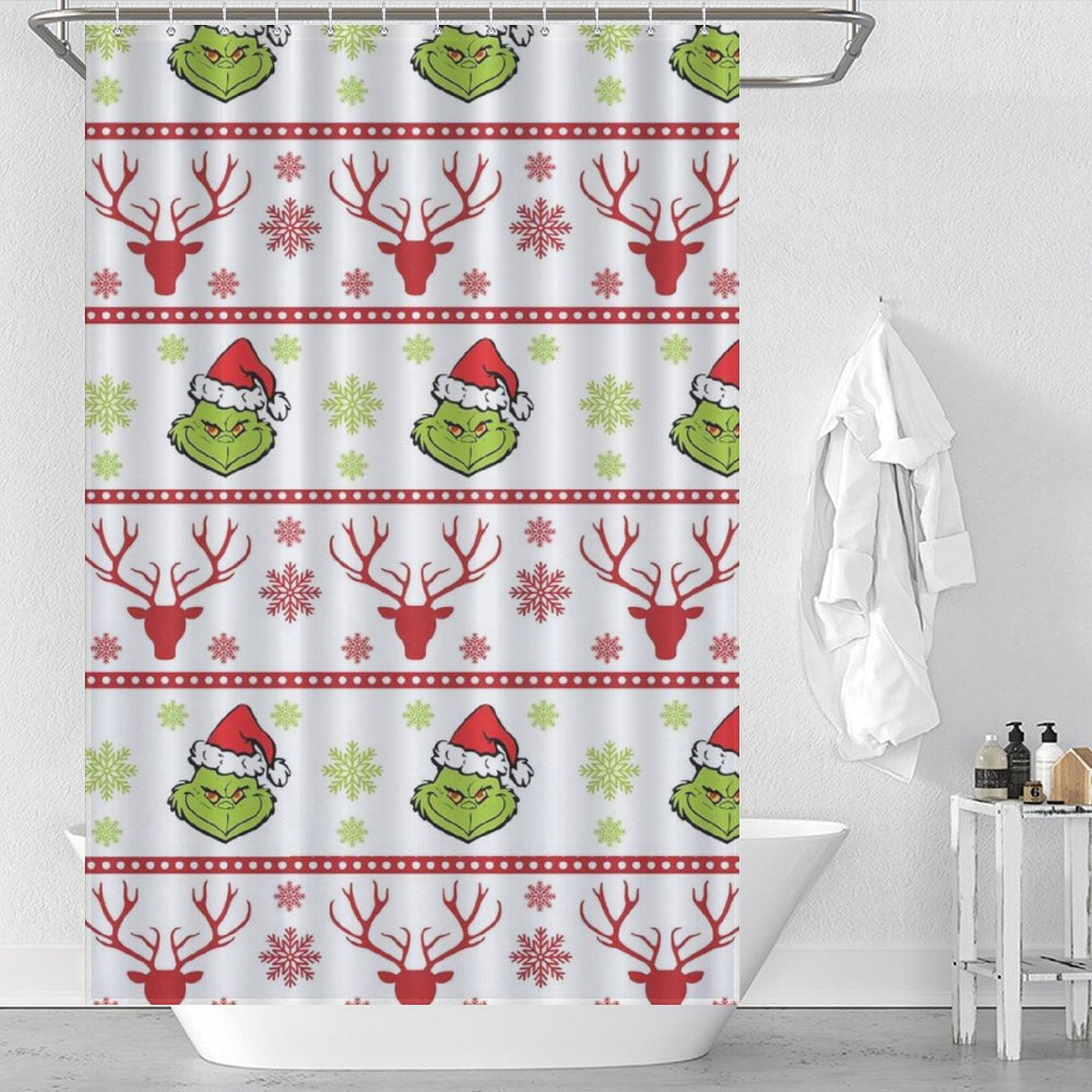 Christmas Grinch Elk Shower Curtain,Polyester Shower Curtain,Water