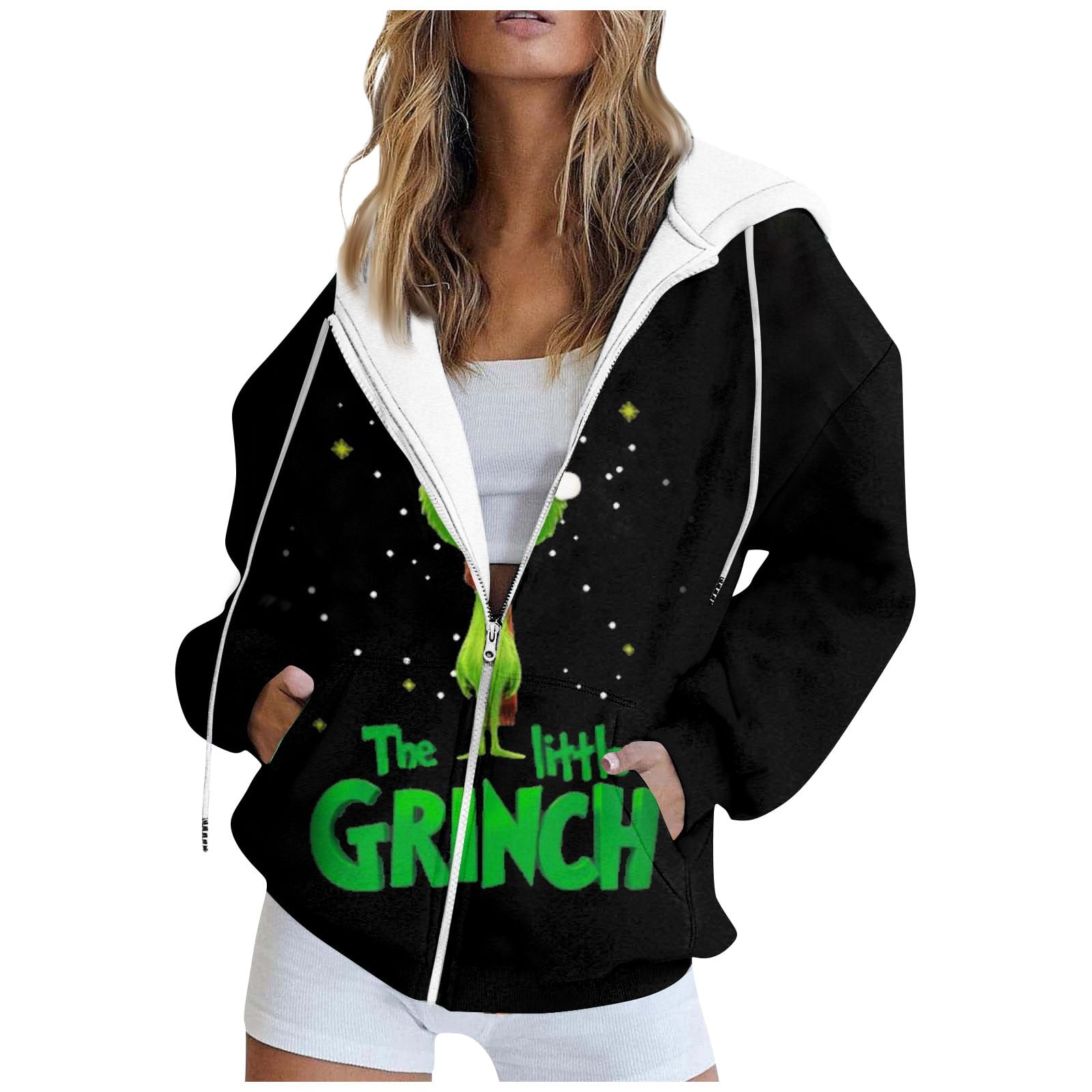 Christmas Grinch Hoodie Jacket Women s Full Zip Up Sherpa Fleece Lined Hoodie Grinch Outfit Thicker Comfortable Sweatshirt Heavy Winter Jacket