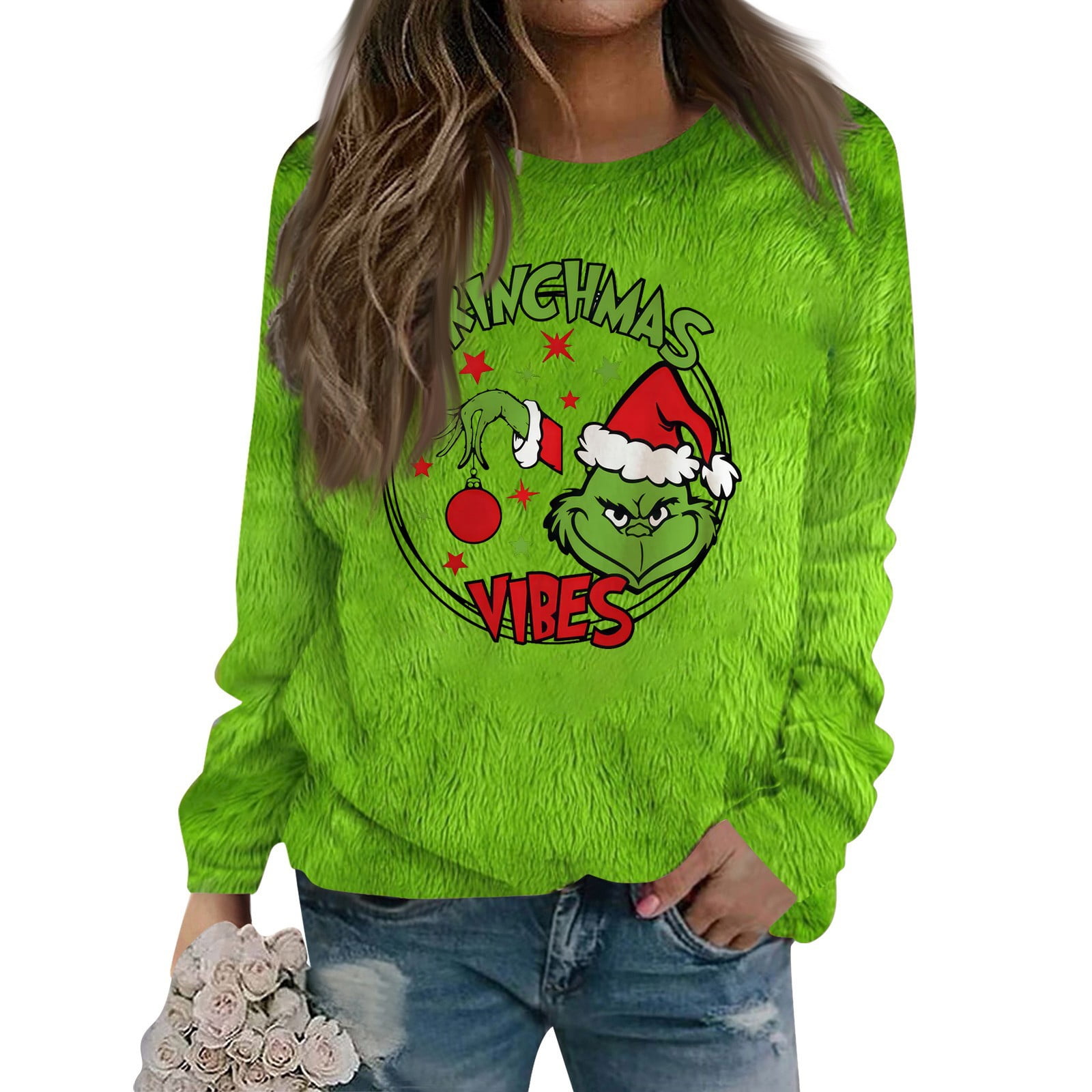 Christmas Grinch Hoodie Women's Christmas Vibes Graphic Sweatshirt ...