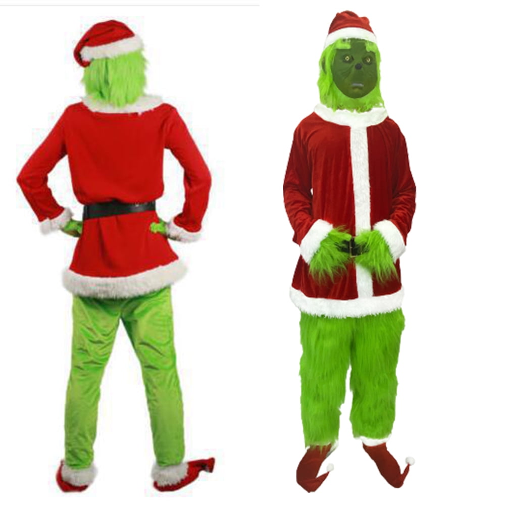 Christmas Grinch Luxury Santa Costume with Green Mask Santa Hat, Furry ...