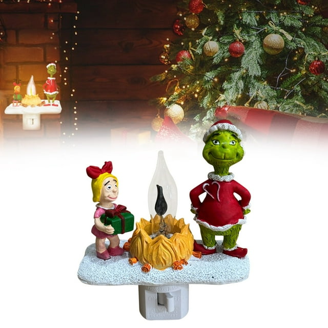 Christmas Grinch Nightlight Flickering Nightlight, LED Faux Fire Lamp ...