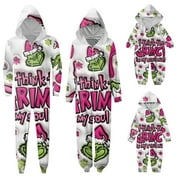 QUISTREPON Christmas Grinch Pajamas - Adult Unisex Grinch Onesie Union Suit Pajama - Grinch Character Outfits Onesies Cute Christmas Pjs Sets for Family Sleepwear Baby 12 Months