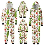 TKING FASHION Christmas Grinch Pajamas Hot Sales! Family Matching Christmas Pajamas Set, Christmas Printed, Cartoon Grinch Print Adult Onesie Pajamas Long-Sleeve Tops with Pants Sleepwear Set for Adult, Kid, Baby