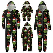 TKING FASHION Christmas Grinch Pajamas Matching Family Christmas Onesies Pajamas Sets Elk Antler Grinch Printed Hooded Romper PJ's Zipper Jumpsuit Loungewear Grinch Pajamas