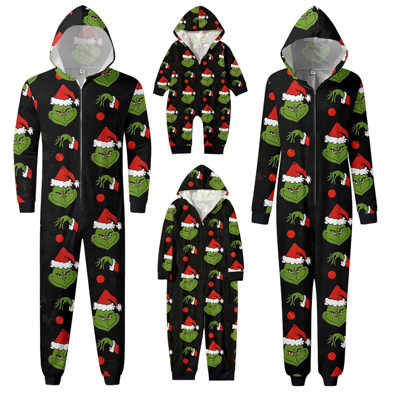 Christmas Grinch Pajamas Matching Family Christmas Onesies Pajamas Sets Elk Antler Grinch Printed Hooded Romper PJ s Zipper Jumpsuit Loungewear Grinch