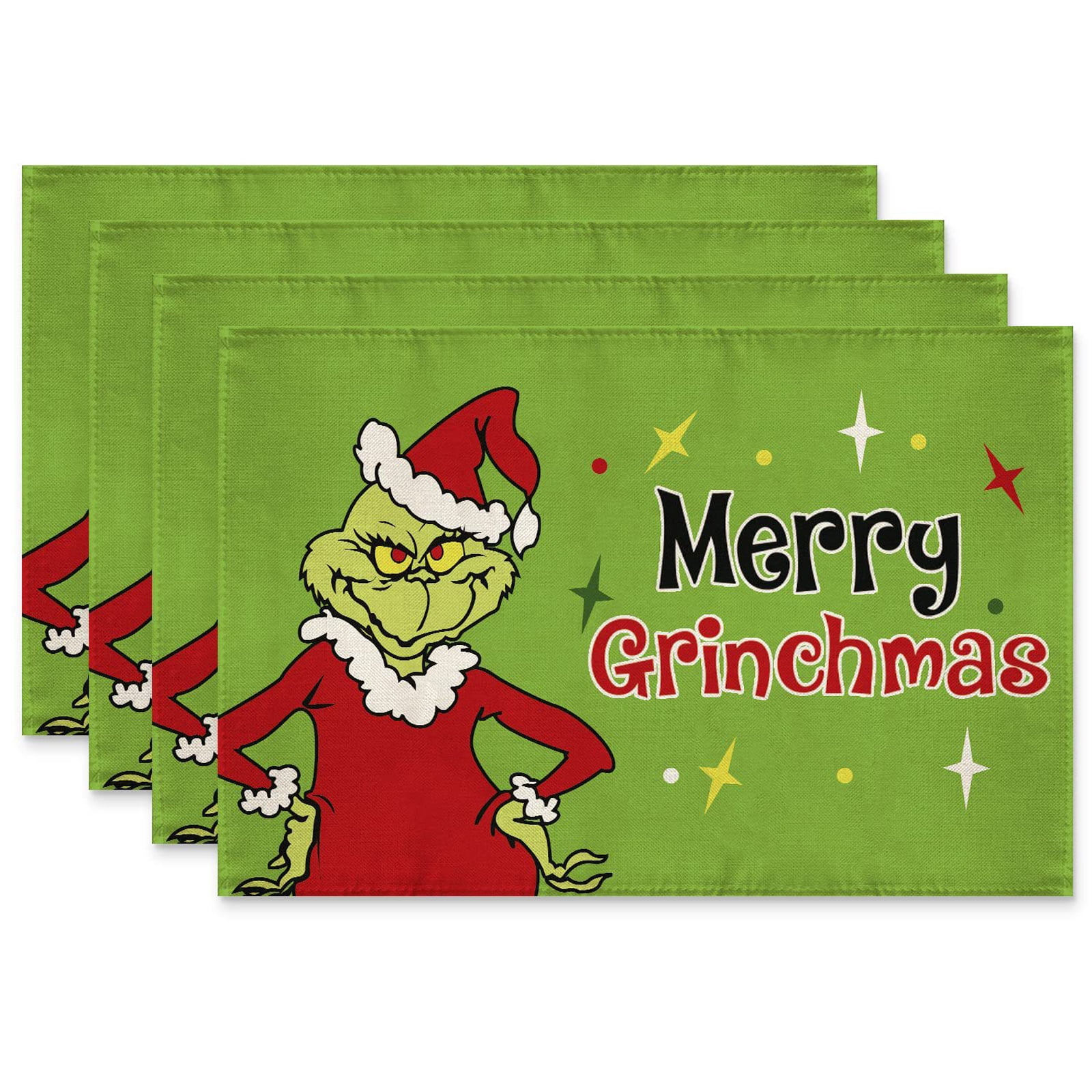 Christmas Grinch Pattern Placemats Set of 4 Dining Table Place Mats