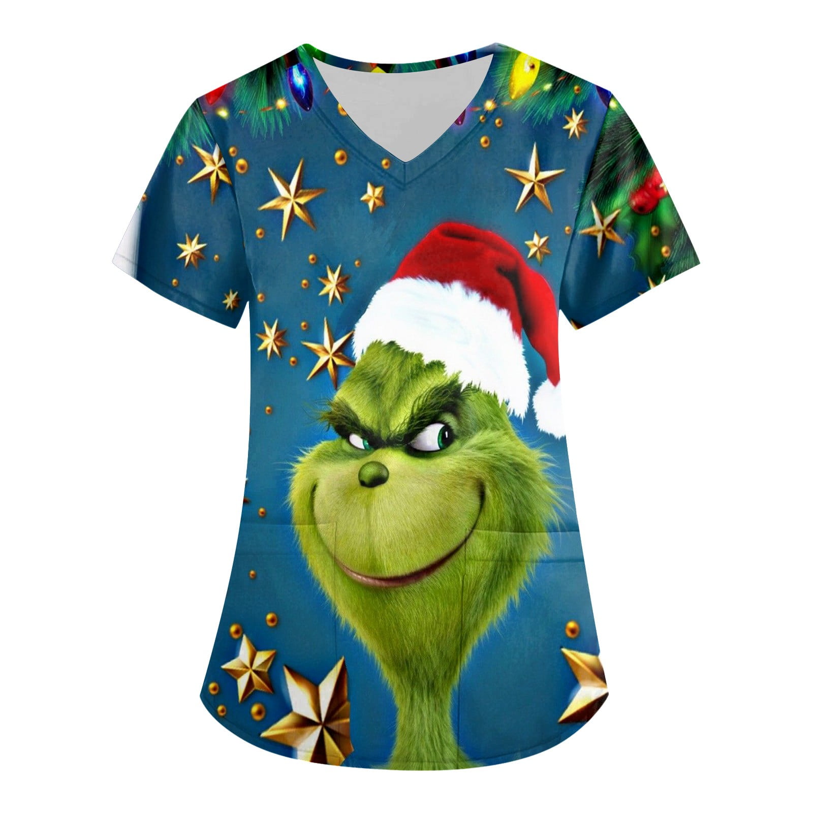 Christmas Grinch Shirt Grinch Santa Claus Women Fashion Printed Short ...