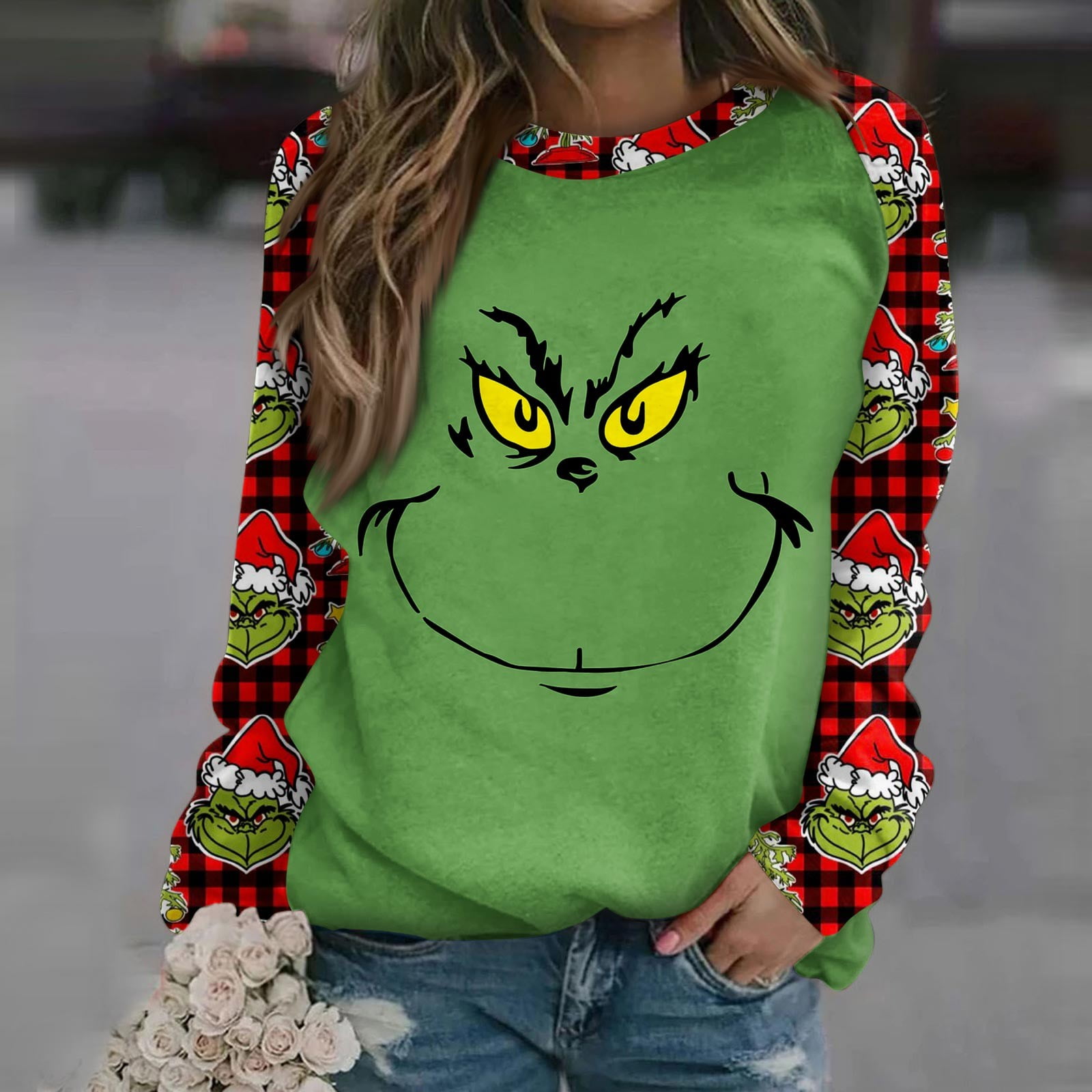 Christmas Grinch Shirt Women Merry Christmas Grinchs Sweatshirt for Women Xmas Funny Pullover Green Long Sleeve Tops Fall Clothes