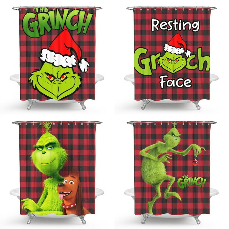 Christmas Grinch Shower Curtain, Light Weight Cloth Winter Shower