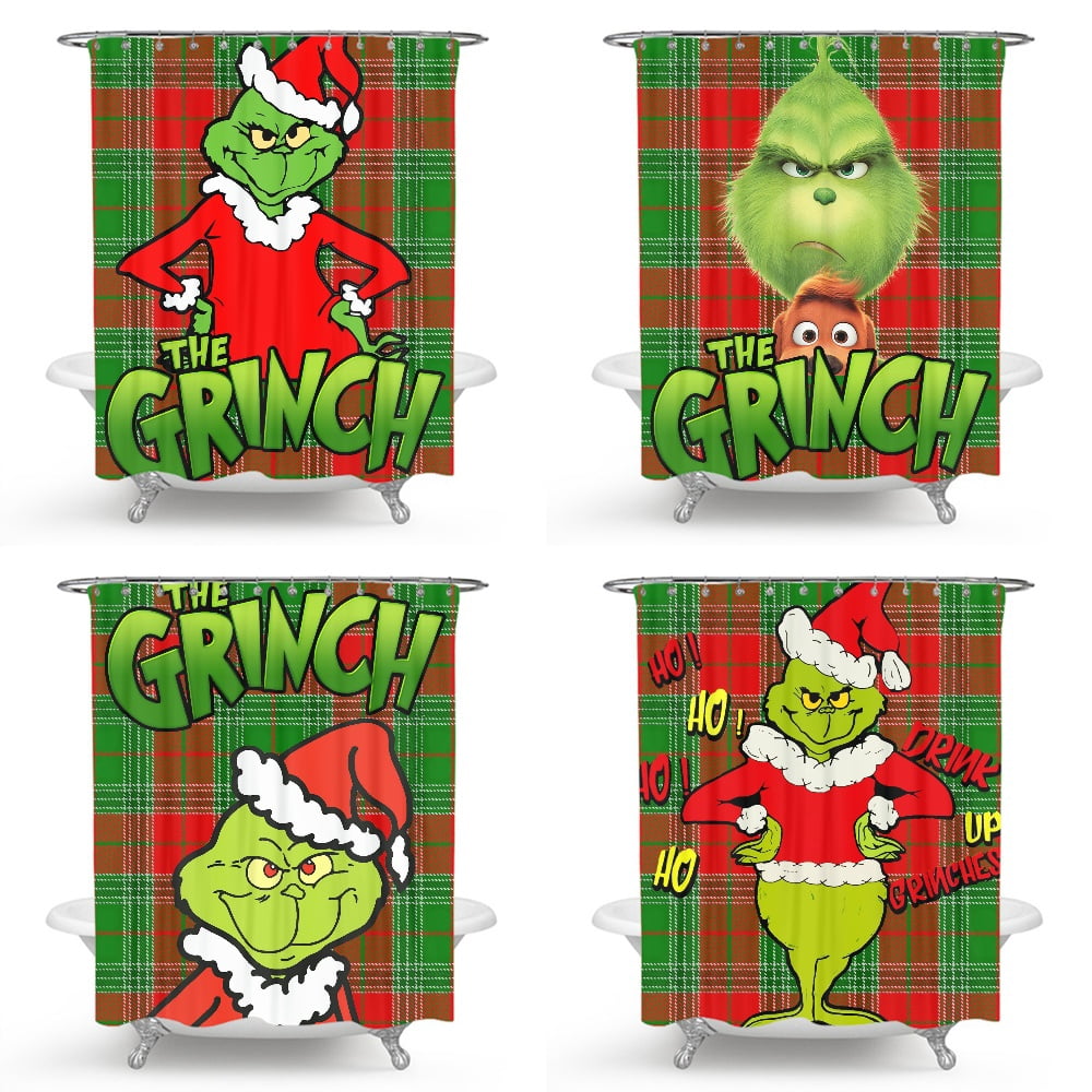 Christmas Grinch Shower Curtain, Light Weight Cloth Winter Shower ...