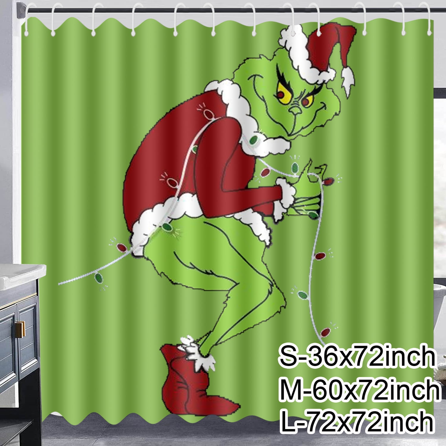 Christmas Grinch Shower Curtain Set for Winter Funny Festival Bathroom