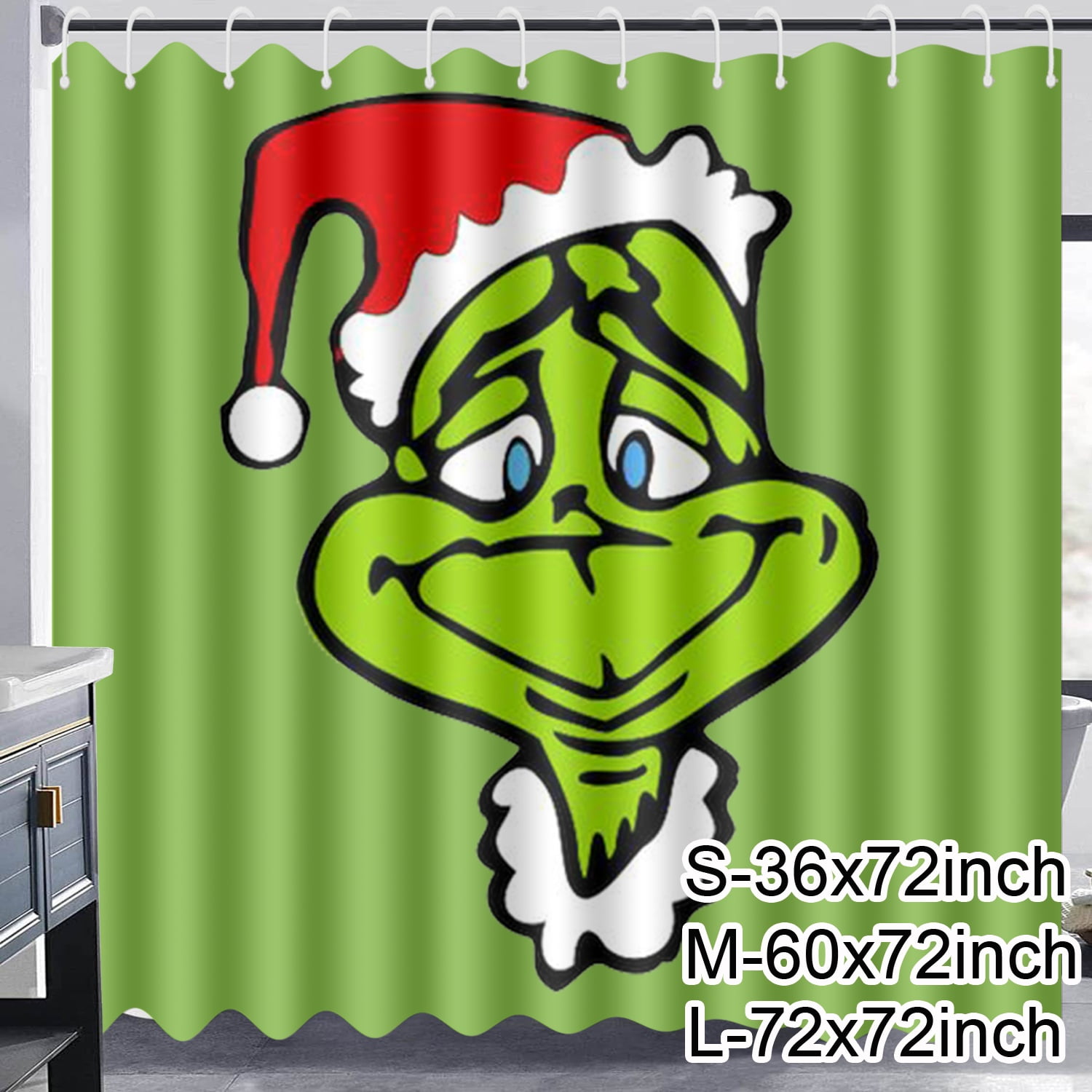  4Pcs Christmas Elk Grinch Shower Curtain Set with Non