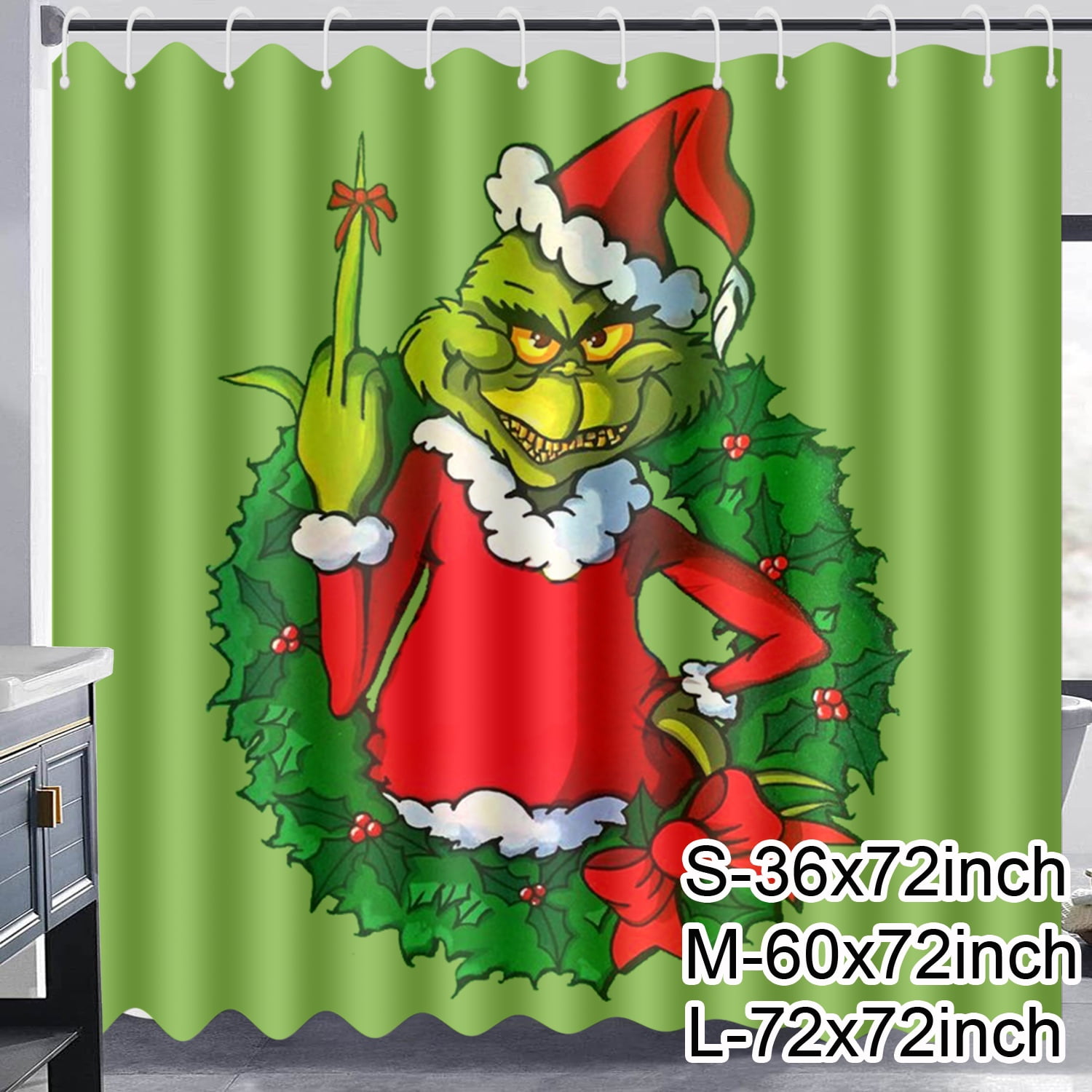 Christmas Grinch Shower Curtain Set with Hooks,Funny Bathroom Bathtubs