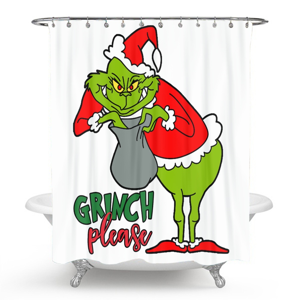 Christmas Grinch Shower Curtain Waterproof Fabric Bath Curtain Bathroom