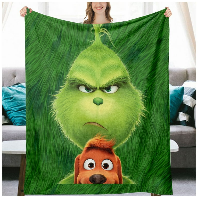 Christmas Grinch Throw Blanket Holiday Christmas Fleece Blanket Soft Plush Warm Winter Throw