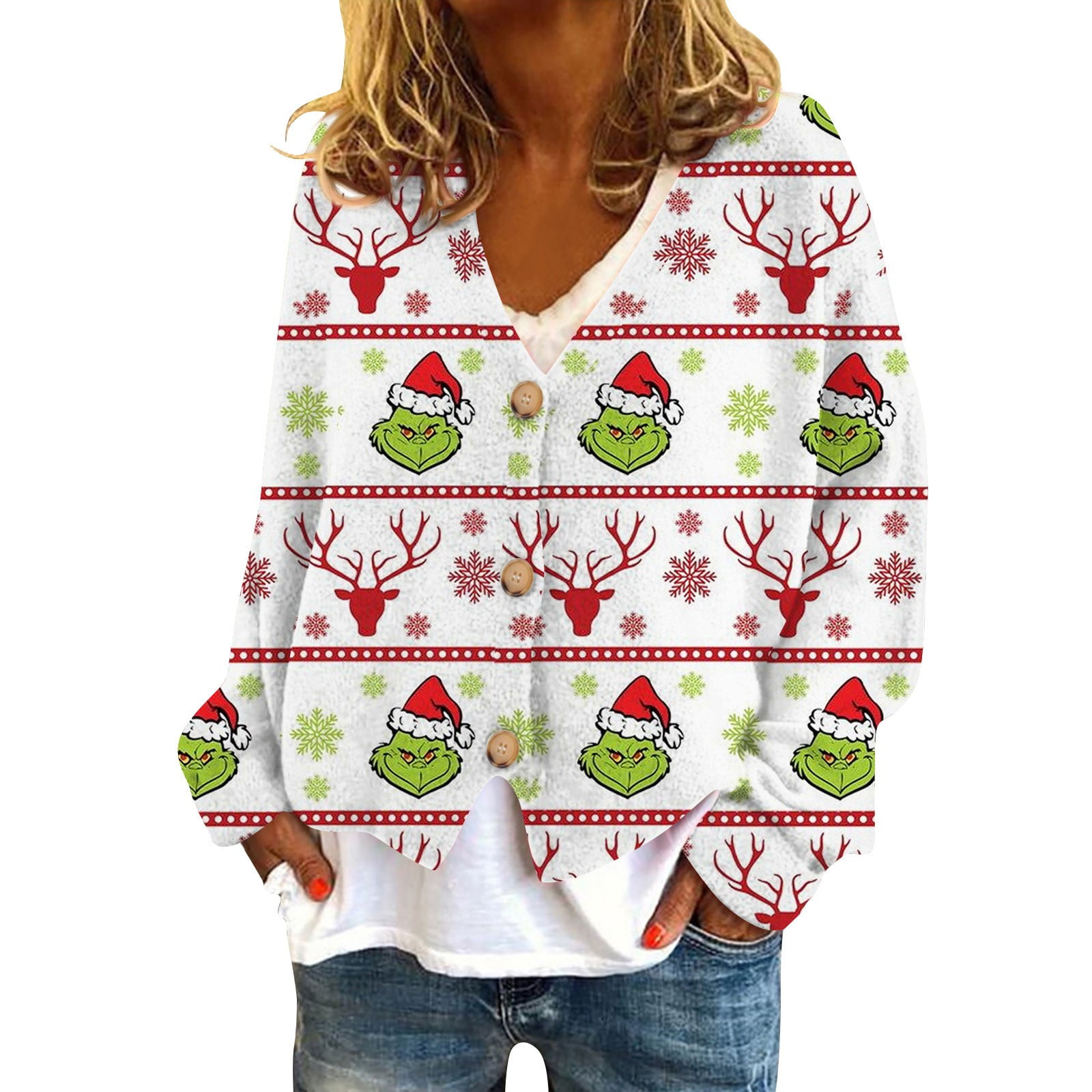 Christmas Grinch Top Grinchmas Green Women Fashion Short Coat Casual