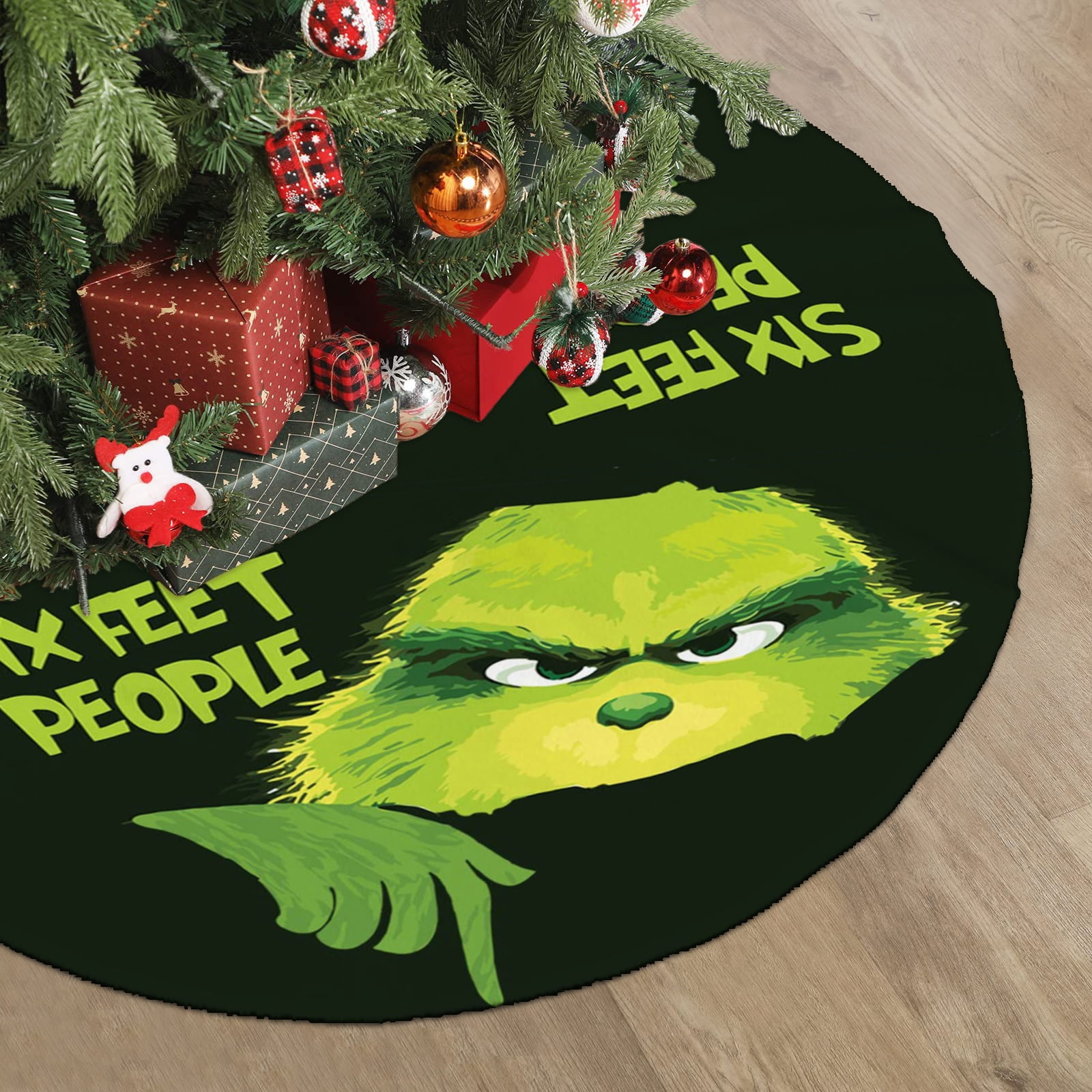 Christmas Grinch Tree Skirt, Soft and Funny Trimmed Christmas Tree