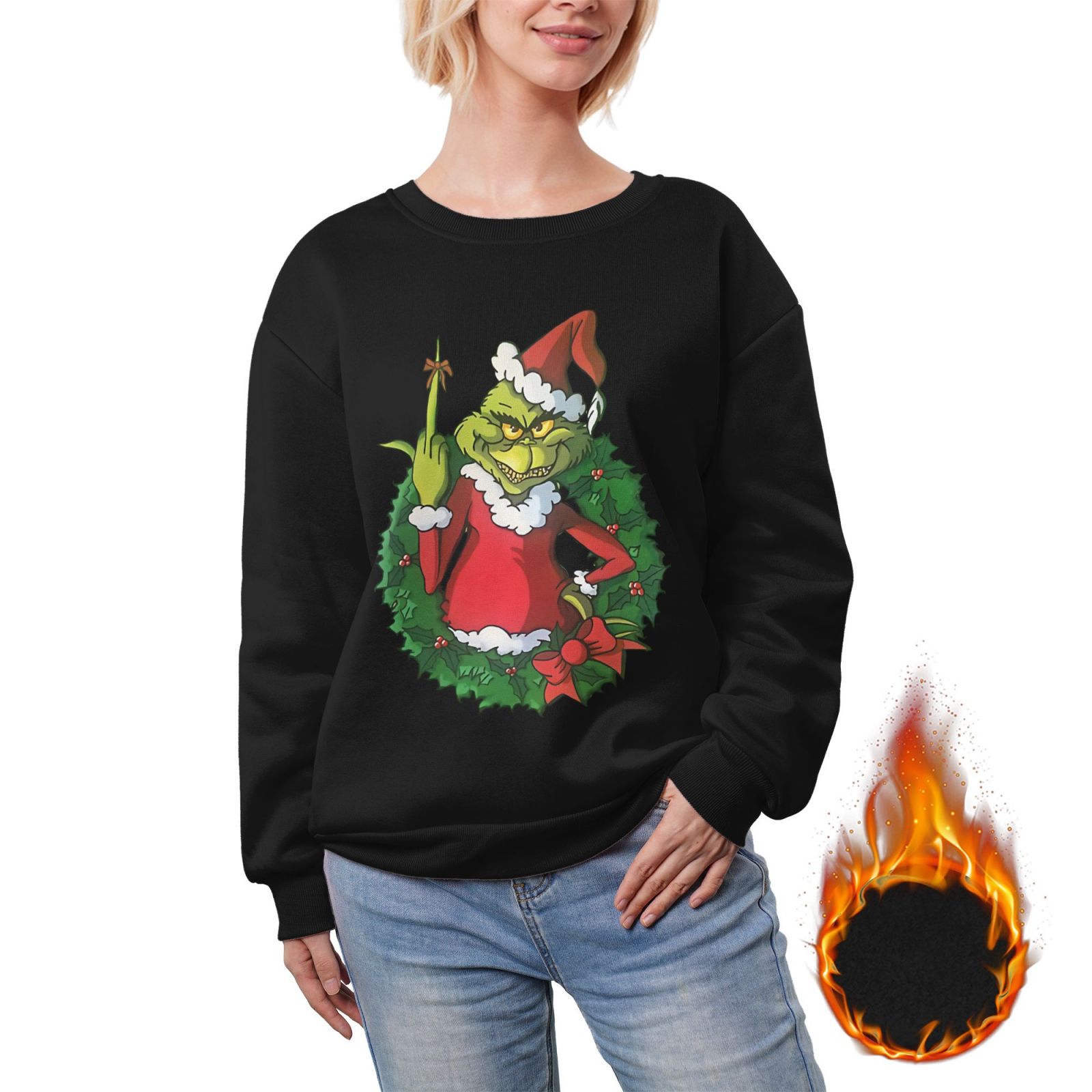 Christmas Grinch Women'S Fleece CrewNeck Hoodie Pullover Hooded