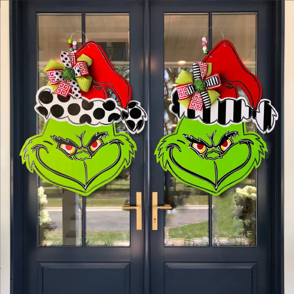 Fun Grinch Wooden Sign, Christmas and Halloween Front Door