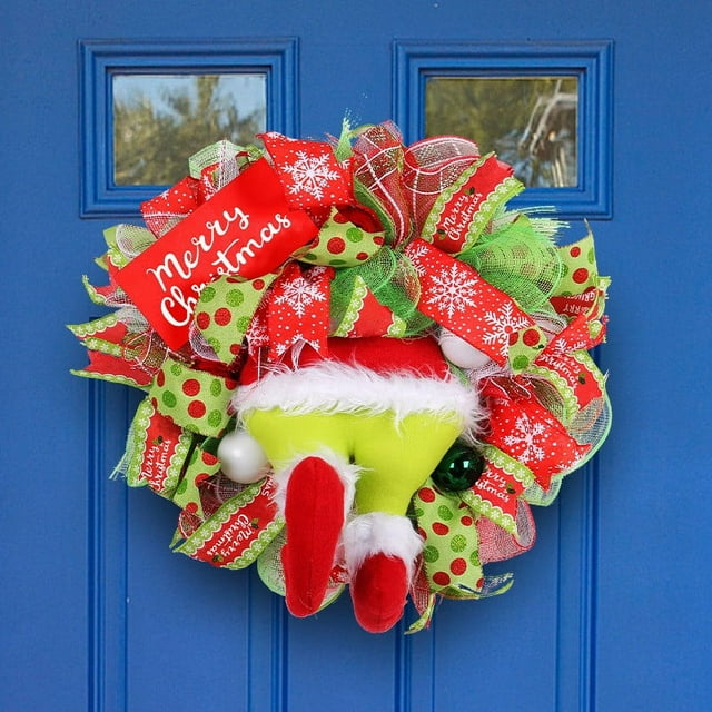 Christmas GrinchWreaths for Front Door, Grinch Monster Wreath