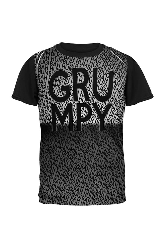 Christmas Grumpy Bah Humbug Pattern All Over Mens Black Back T Shirt Multi SM