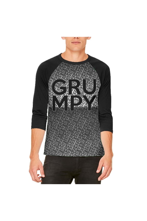 Christmas Grumpy Bah Humbug Pattern Mens Raglan T Shirt White-Black SM