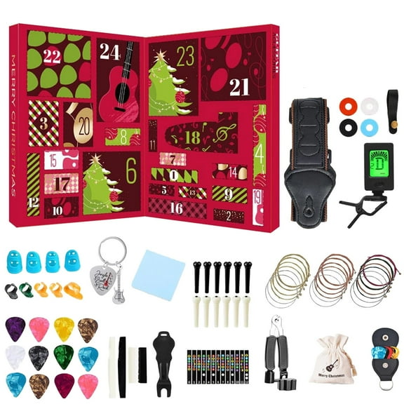 Christmas Guitar Advent Calendar 2025, 24 Days Countdown with Guitar Picks, Tuner, Capo, Strings & Accessories, Holiday Gift for Guitar Players Teens Adults