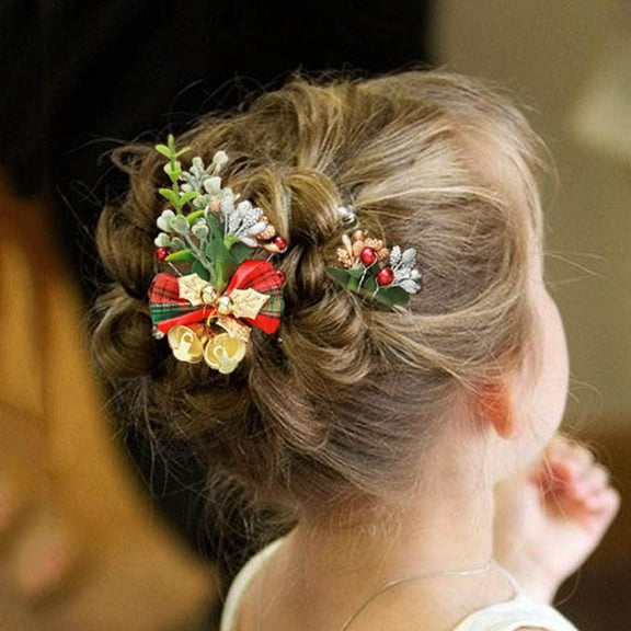 Christmas Hair Pins Silver Red Bow Hair Pieces Green Leaf Hair Clips Xmas Bell Hair Accessories for Women and Girls(Pack of 2)