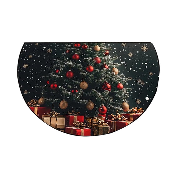 Christmas Half Round Rug for Bedroom, Semi Circle Area Rug Non-Slip Soft Washable for Outdoor Indoor Bathroom Kitchen Fireplace Floor Mat