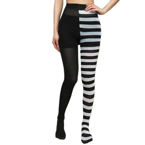 Christmas Halloween Contrast Color Stripe Pantyhose High Waist Full Length Stretch Tights Leggings Hosiery Party Costume