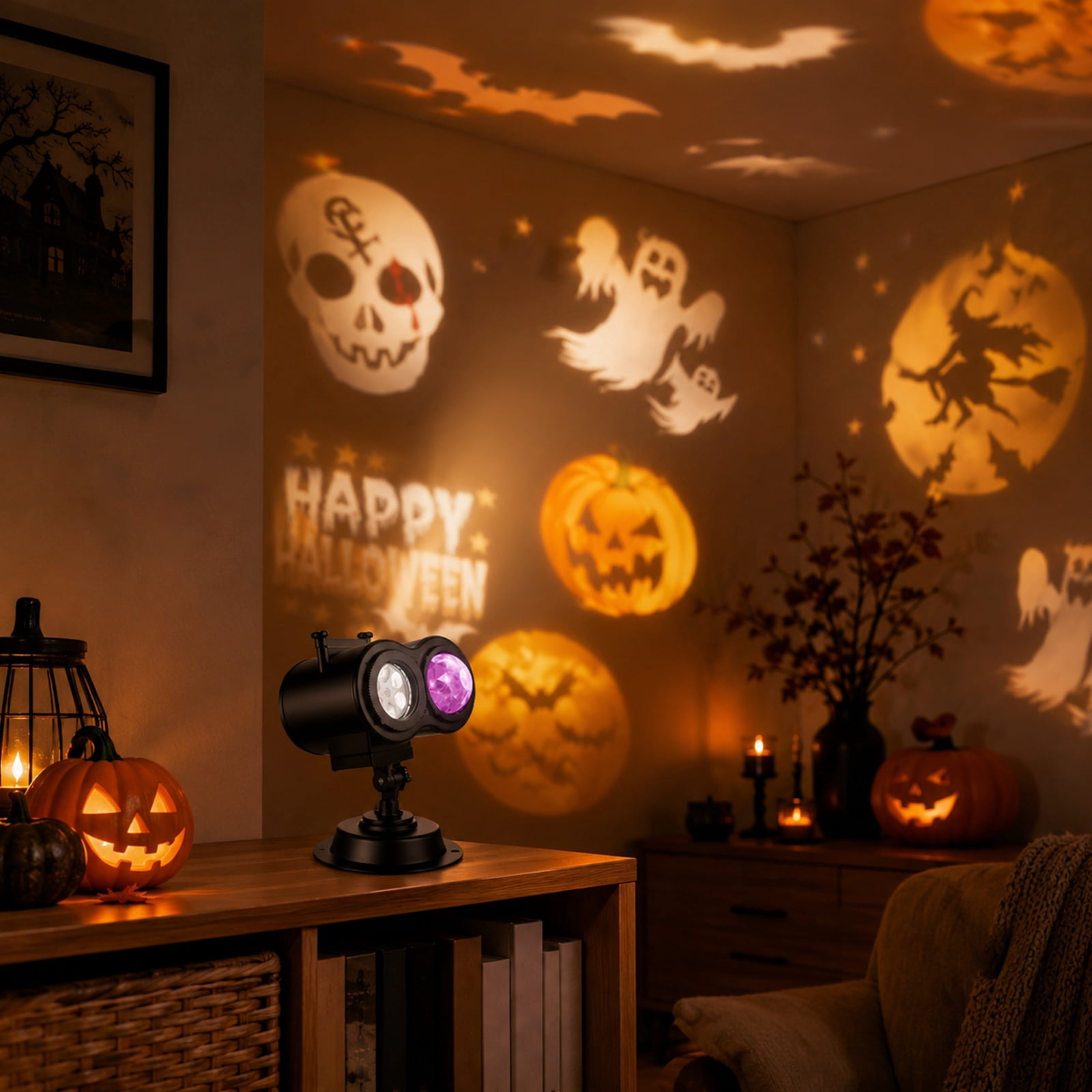 Christmas Halloween Pattern Projection Lamp, Dual Tube Water Ripple ...