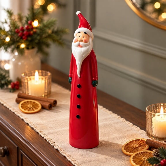 Christmas Hand Carved Style Santa Statue, Wood-Look Resin Desktop Figurine, Festive Tabletop Holiday Decor & Sentimental Gift