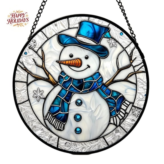 Christmas Hand-Painted Light Catcher Ornaments, Round Xmas Tree Snowman Reindeer Window Hanging Decor, Indoor Outdoor Holiday Sun Catcher Decor for Home Window, Wall, Party Decoration