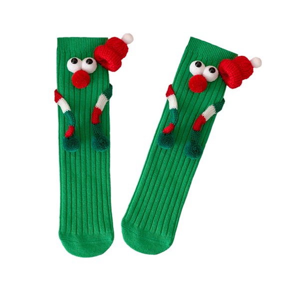 Christmas Hand Socks Novelty Cartoon Big Eyes Middle Tube Socks Hosiery for Kids Holiday Festival Party Gift