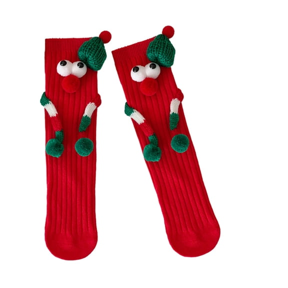 Christmas Hand Socks Novelty Cartoon Big Eyes Middle Tube Socks Hosiery for Kids Holiday Festival Party Gift