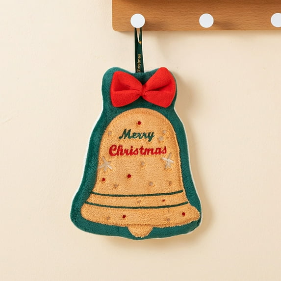 Christmas Hand Towel, Santa Design Wash Towel, Bathing Body Towel, Bells Shape Hand Towel, Cute Santa Face Towel, Kitchen Dish Towel, Plush Christmas Handtowel for Bar, Household