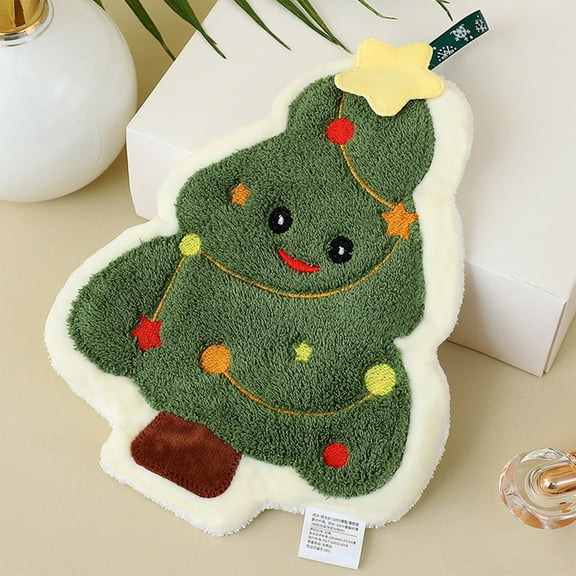 Christmas Hand Towel, Santa Design Wash Towel, Bathing Body Towel, Tree Shape Hand Towel, Cute Santa Face Towel, Kitchen Dish Towel, Plush Christmas Handtowel for Bar, Household, Green