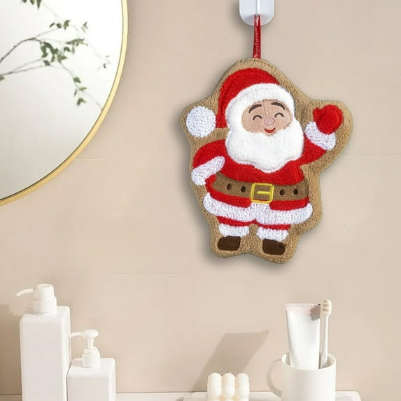 Christmas Hand Towel Washcloth - Holiday Hanging Towel Santa Bathroom Towel, Festive Fingertip Towel Fast-Dry for Bathroom Kitchen Bar Decor