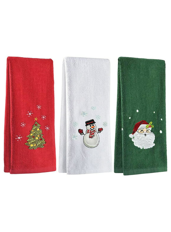 Christmas Hand Towels 3 Pieces Set 100% Cotton for Bathroom Kitchen Decor Gifts Embroidery Design
