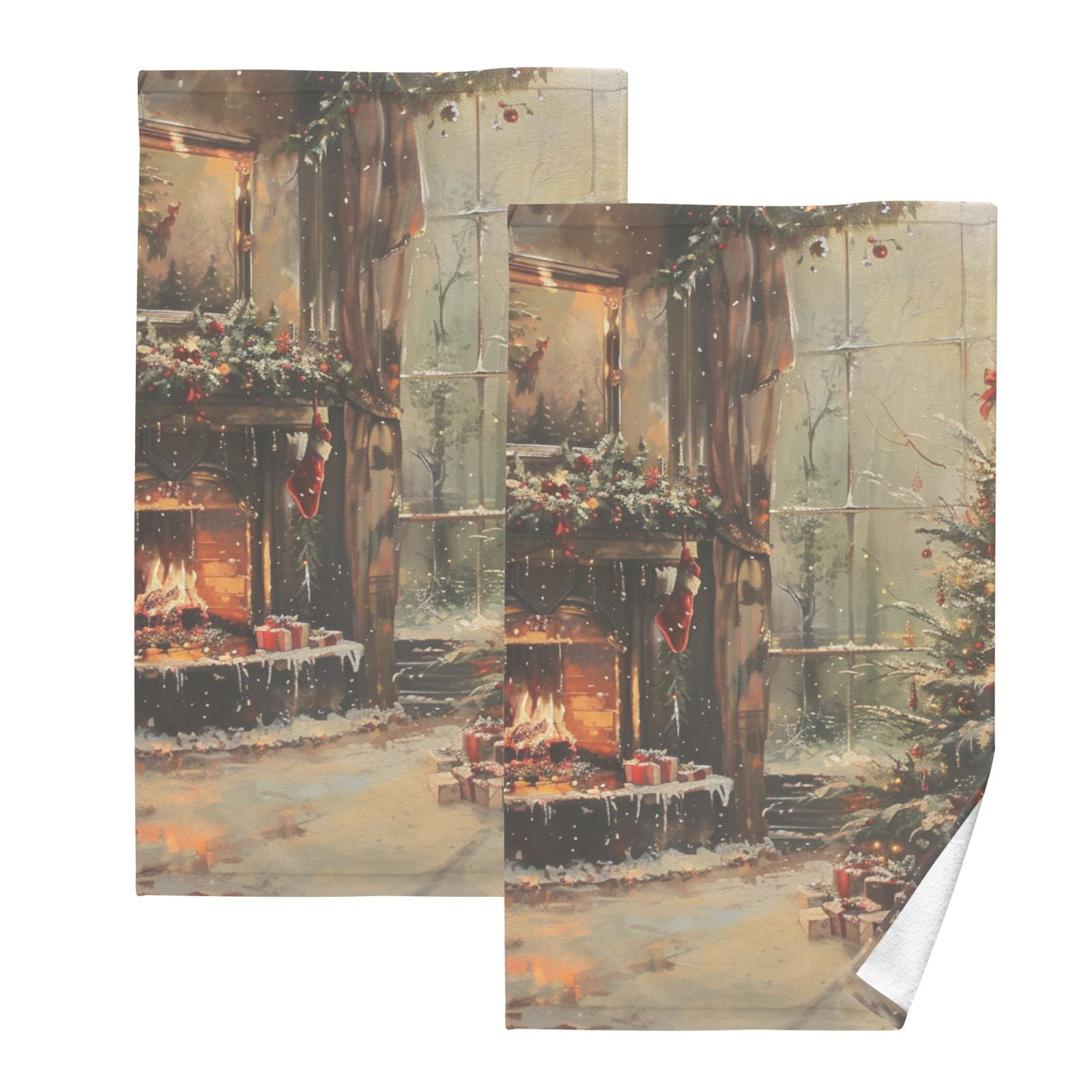 Christmas Hand Towels Cotton Bath Towels Large Face Towels Absorbent for Bathroom 2 Packs