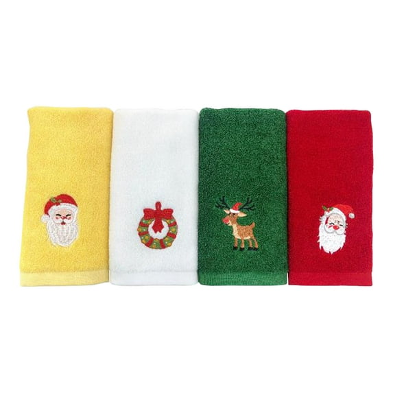 Christmas Hand Towels, Embroidered Hand Towels, Festive Bathroom Towel Set with Santa Snowman Christmas Tree Designs, Premium Absorbent Cotton, 12.6 X 17.7 Inches, Durable and Soft Holiday Decor