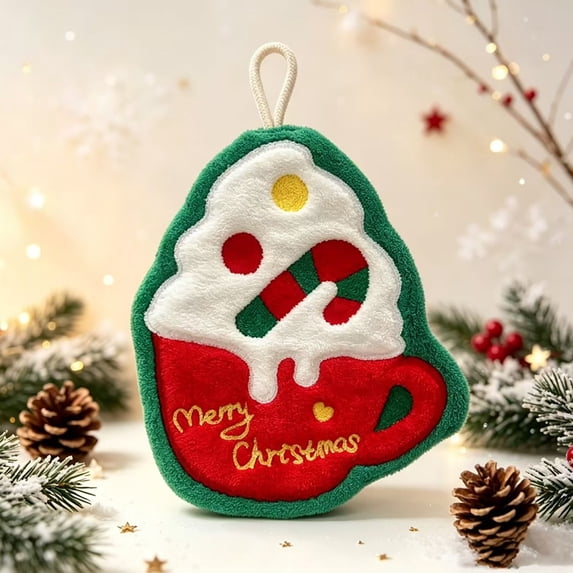 Christmas Hand Towels with Hanging Loop Soft Santa Dishtowels Xmas Hanging Washcloths Christmas Holiday Bathroom Kitchen Dish Towels Set for Drying Cleaning Cookin