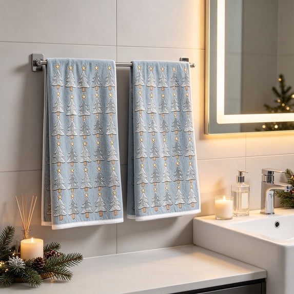 Christmas Hand Towels Set of 2, 23.6"x 15.7" Christmas Tree Pattern Decorative Bathroom Kitchen Towels Soft Absorbent Holiday Home Decor Hand Towels for Kitchen Bathroom by Akmoler