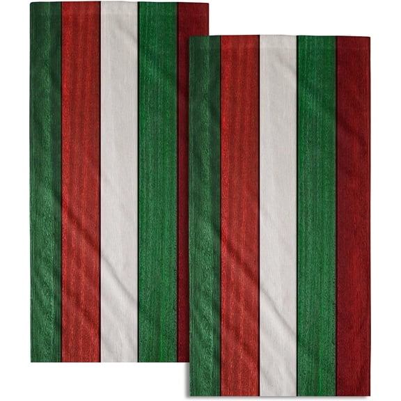 Christmas Hand Towels Set of 2, 28x14 Inch Rustic Xmas Red Green Wood Board Towel Soft Absorbent Dish Washcloths Tea Towel for Home SPA Gym Guest Winter Holiday Decor Gifts