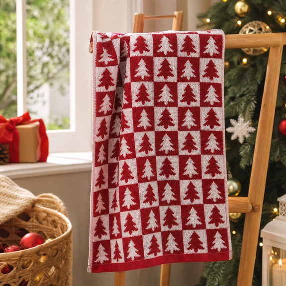Christmas Hand Towels, Trees Bath Hand Towels, Winter Soft Absorbent Tea Towel, for Home Kitchen Bathroom Decor, Winter Xmas Gift,29.5"x13.8"(Red)