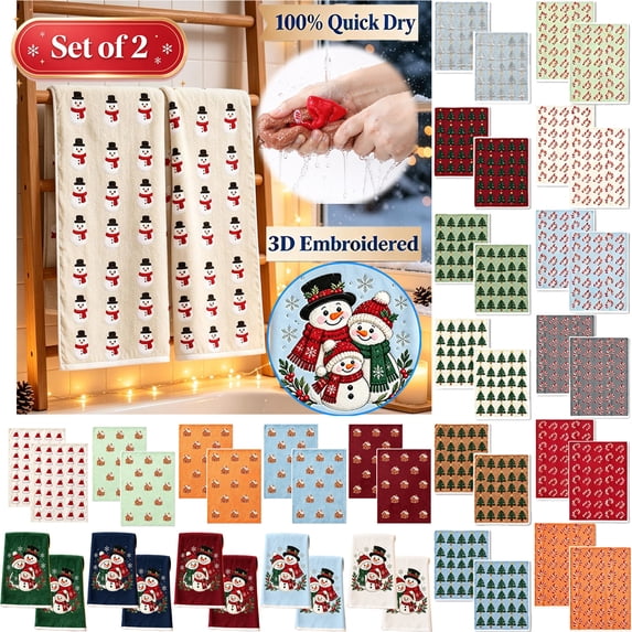 Christmas Hand Towels for Bathroom Set of 2, 100% Quick Dry, 3D Embroidered, 15.7"x23.6", Beige