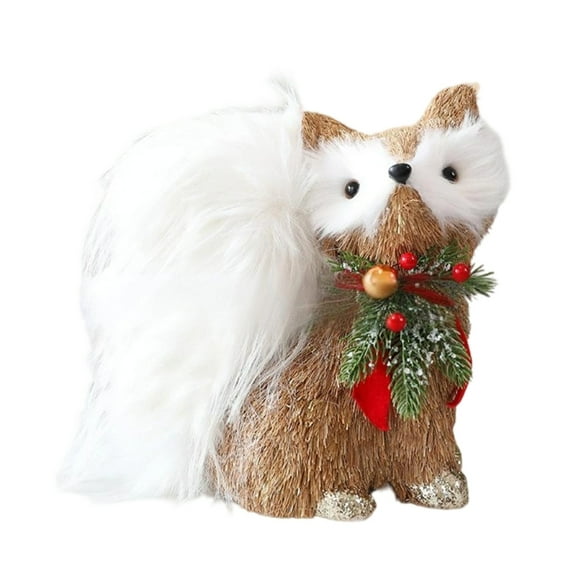 Christmas Handcrafted Fox Squirrel Foam Sculpture Natural Woven Texture Festive Home Decor For Holiday Tabletop Display