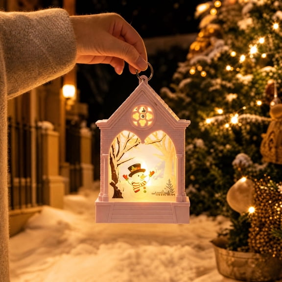 Christmas Handheld Lantern, Lighted Holiday Decor, Portable House Shaped Seasonal Light for Mantels Shelves Windows, Plastic and Electronic Components Build with Easy Handling