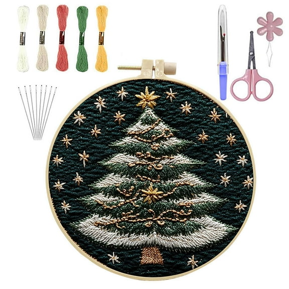 Christmas Handmade DIY Embroidery Set Christmas Tree Series,Embroidery Kit, DIY Adult Christmas Cross Stitch Kits with Needles Thread Included ﻿
