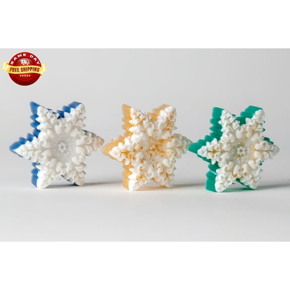 Christmas Handmade Snowflake Soap All Natural Perfect Gift Lot of 3 Bars